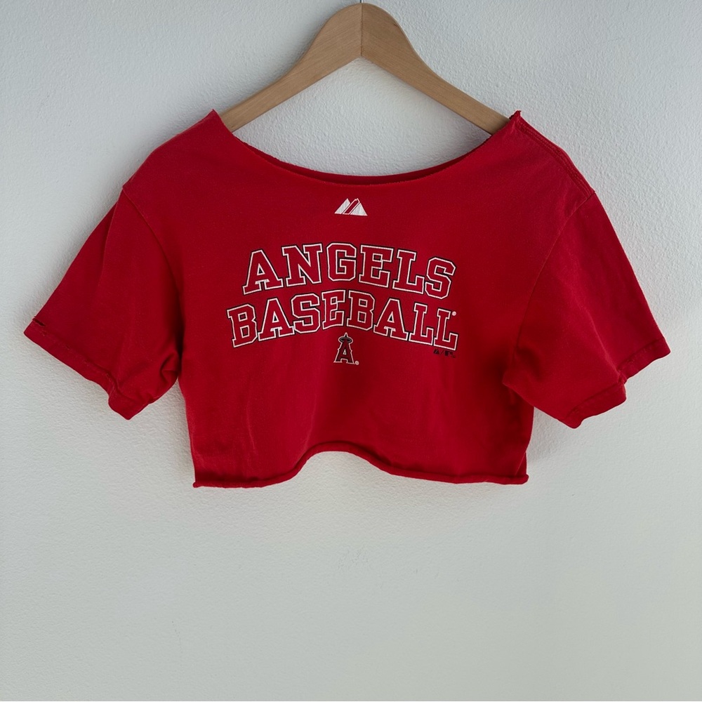 Angels MLB Off The Shoulder Cropped T-shirt